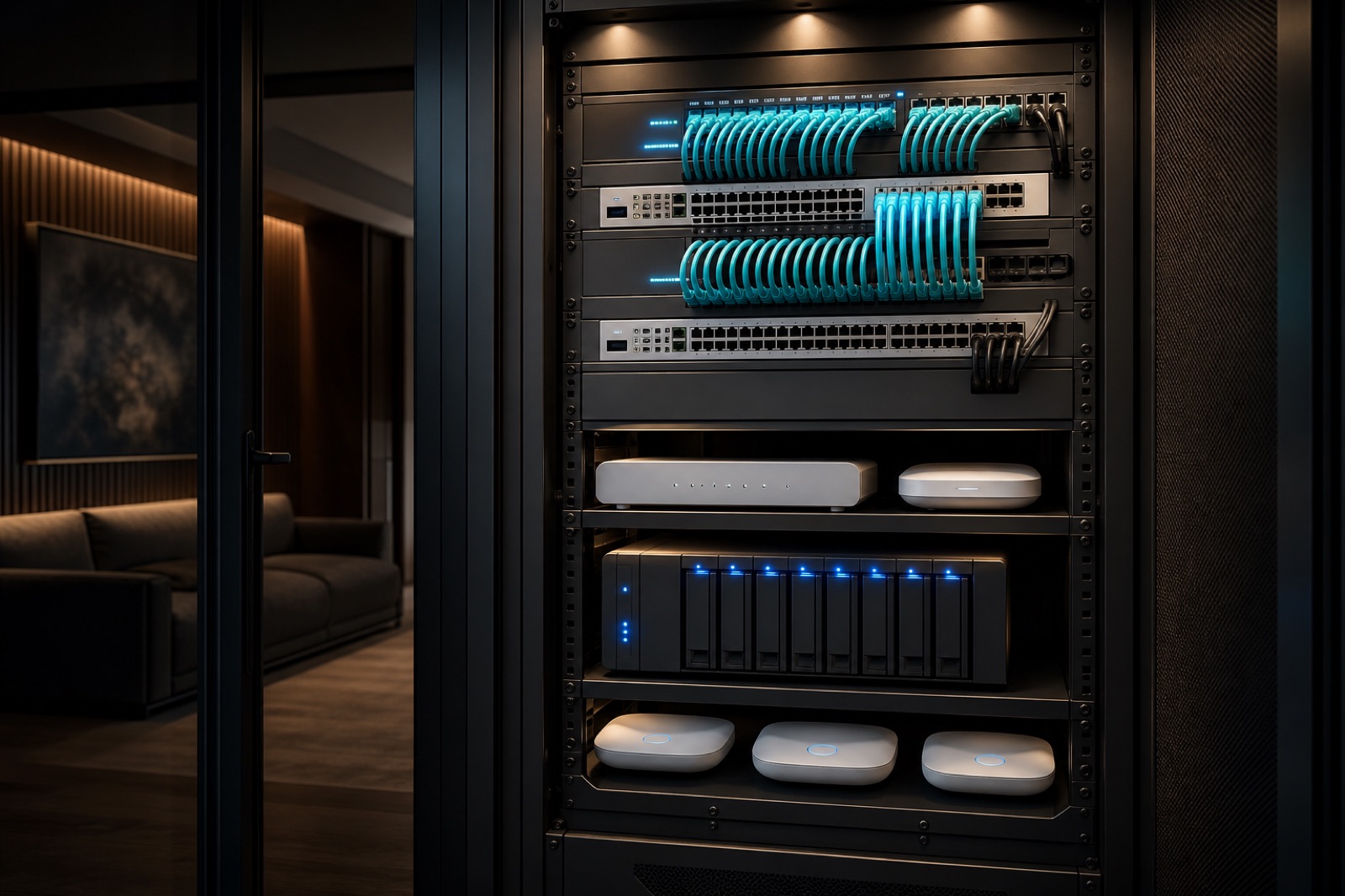 Professional home network rack with fibre, 10Gb switch and NAS